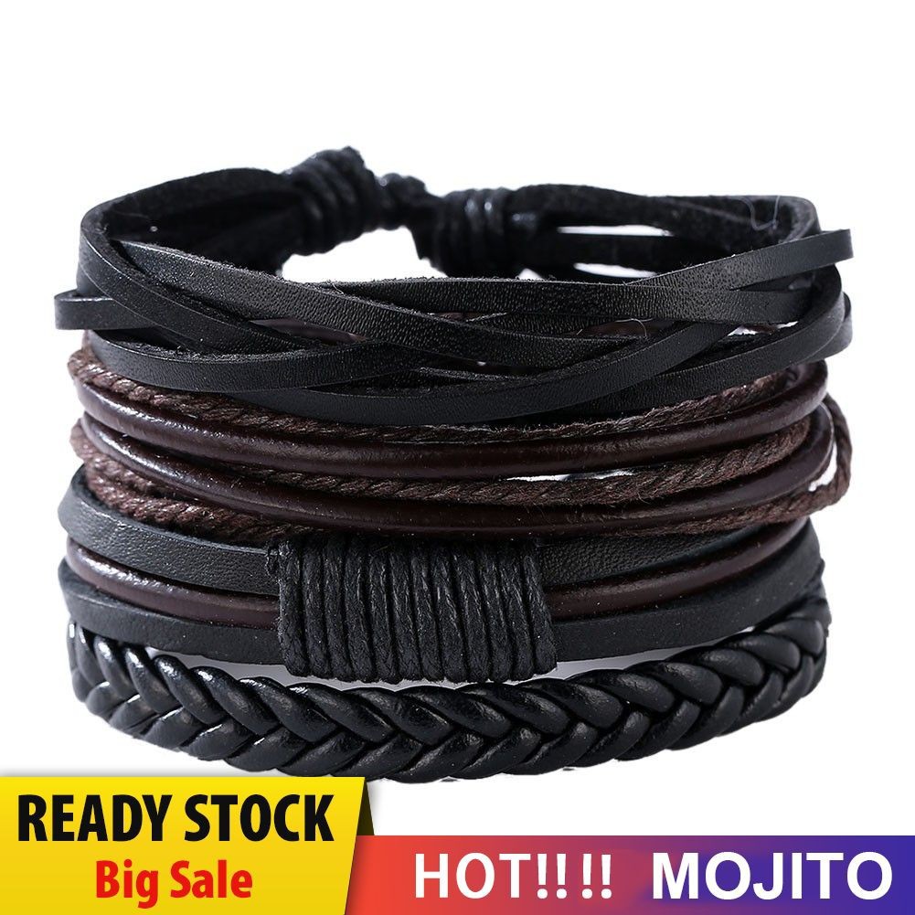 MOJITO 1Pc Unisex European Hot Retro Multilevel Cowhide Handmade Woven Bracelet