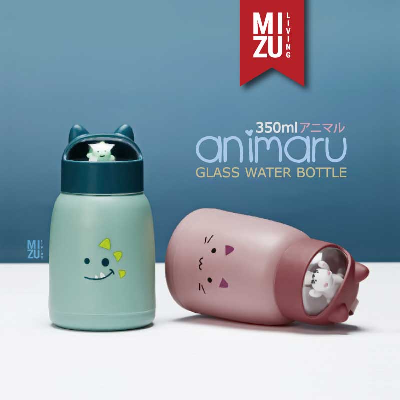 MIZU ANIMARU Glass Water Bottle Botol Air Minum Kaca BPA-Free Tumbler Kelinci Anak