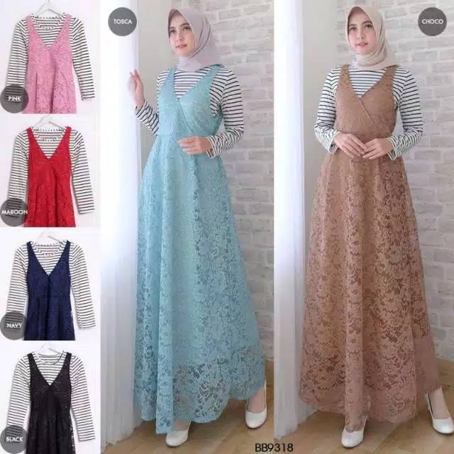 Gamis Brukat Cantik Fit to L Busana Muslim Wanita Simple Realpict