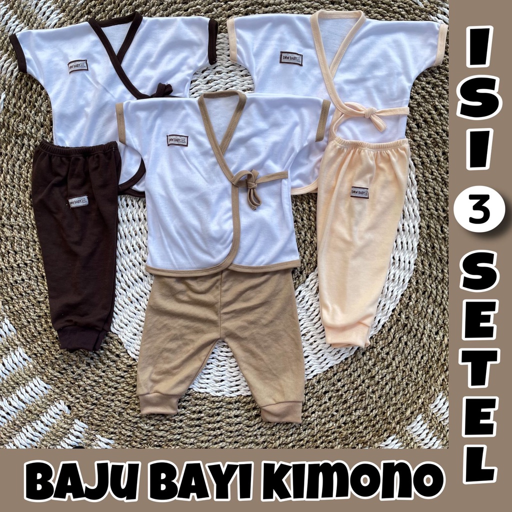 PREMIUM QUALITY 3 Stel Baju Bayi Newborn Kimono Polos Lengan Pendek Asyam Baby