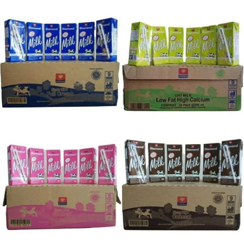 

Diamond Milk Susu UHT 200 ml Full Cream Strawberry Low Fat Cokelat 1 Dus Isi 24 Pcs