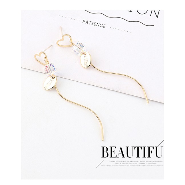 LRC Anting Tusuk Fashion Golden Real Gold-plated Fringed Careful Crystal Glass S925 Silver Pin Earri