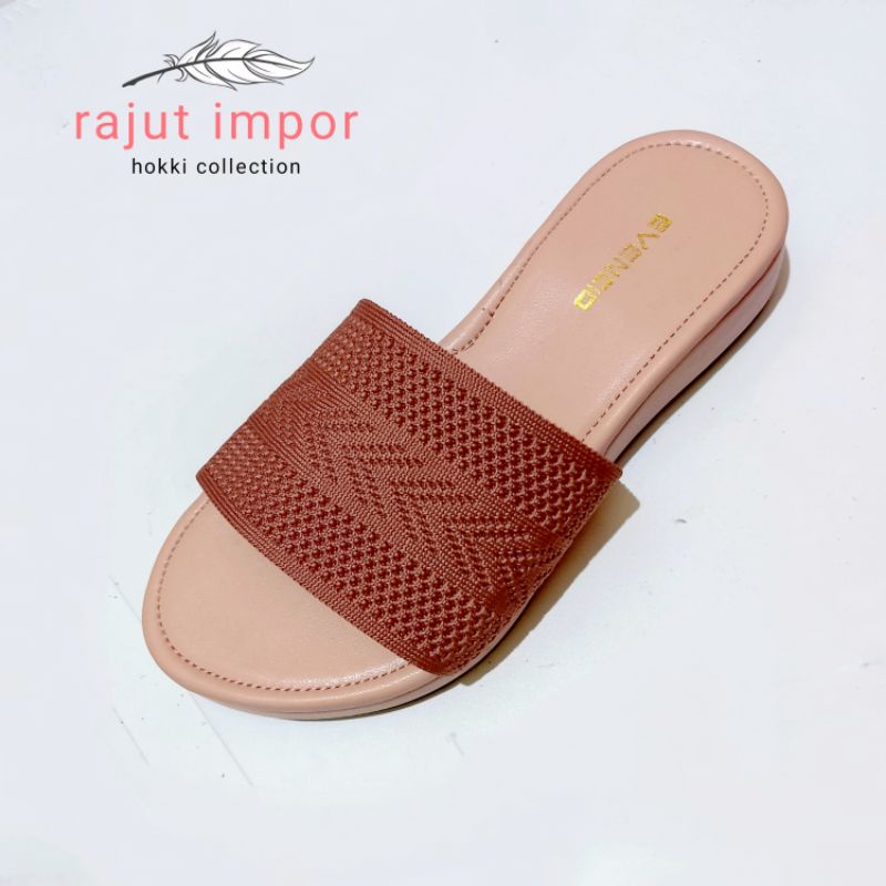 RJT-01 Sandal Rajut wedges Import Sol Spon Bungkus Terbaru