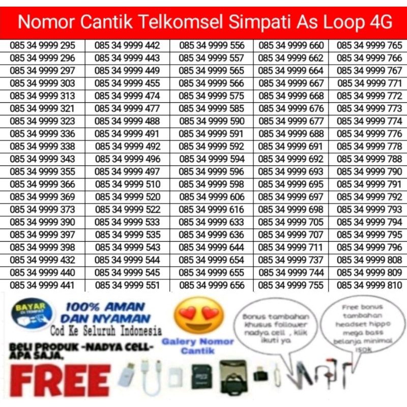 [ Bayar Di Tempat COD ] Kartu Perdana Nomor Cantik Telkomsel SIMPATI AS LOOP 4G Simpati 0k OMG