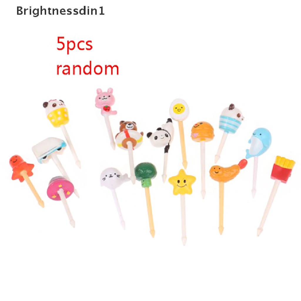 5 Pcs Tusuk Gigi Buah Desain Kartun Hewan Acak Untuk Aksesoris Bento