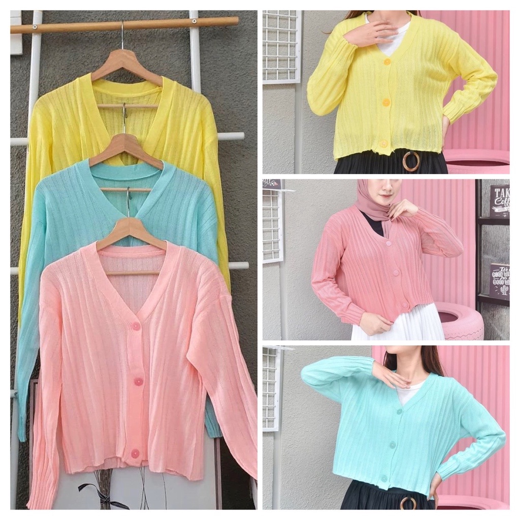 pastello cardigan crop wanita pastel warna warni cute