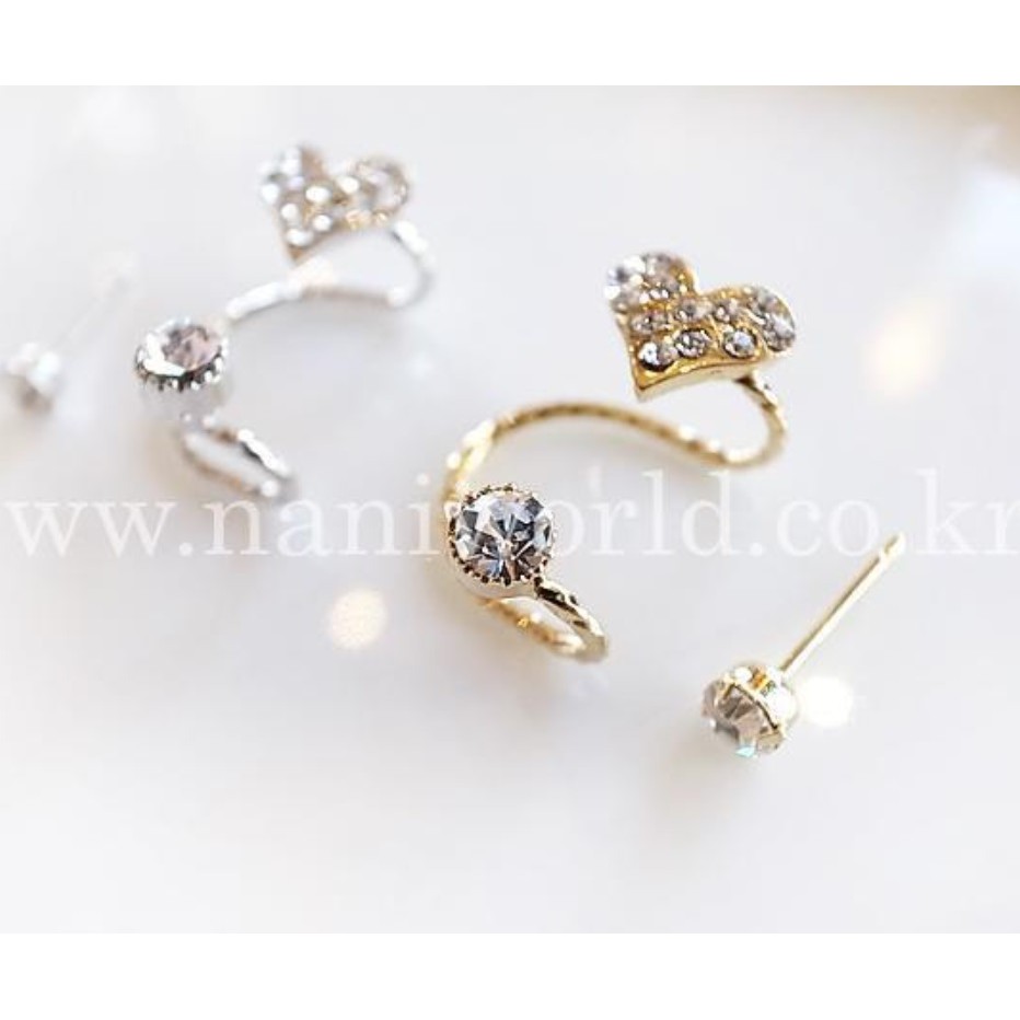 Anting 2Pc Klip Set E96 HATI Tindik Jepit Klip Clip Gaya Korea Fashion Diamond Star Earrings