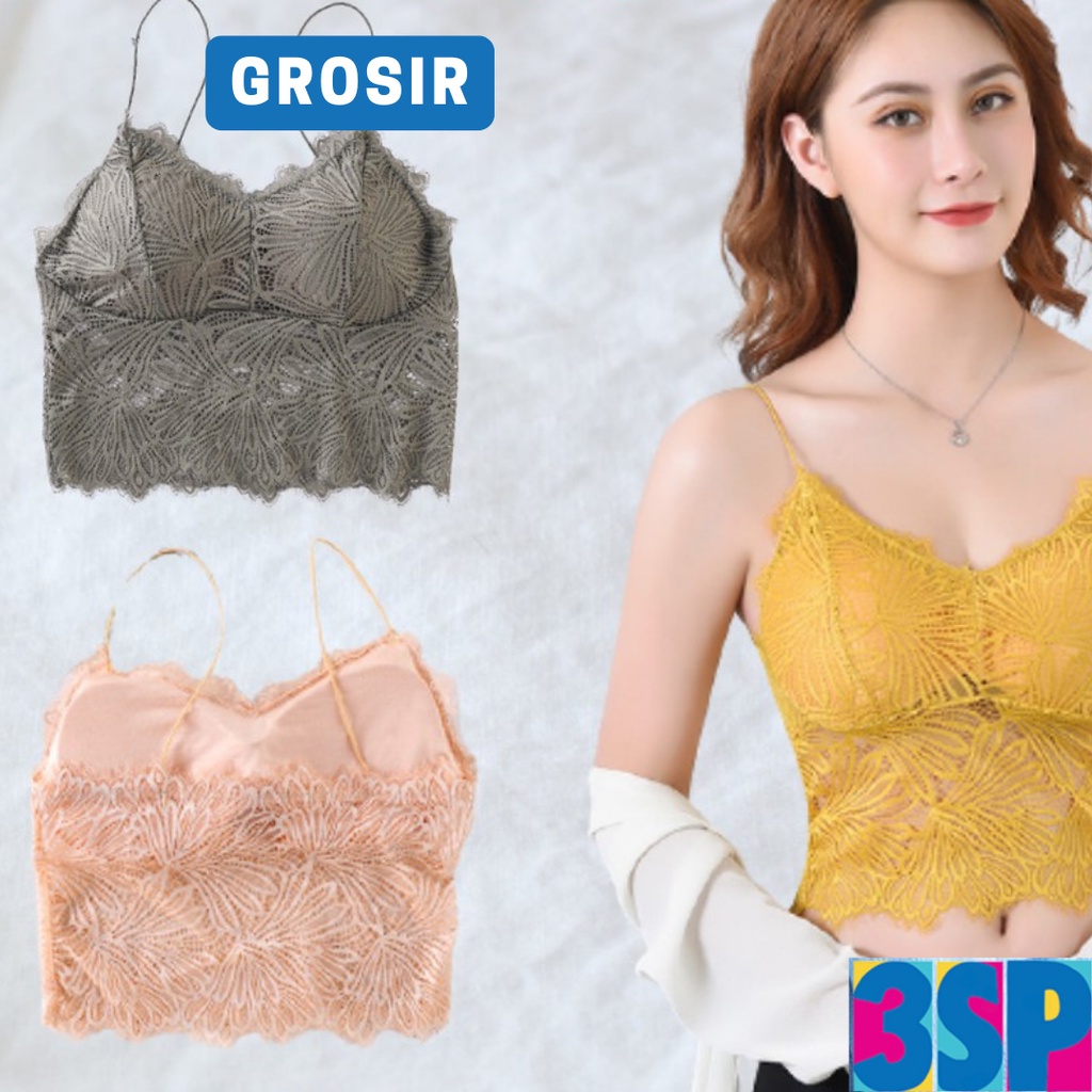 3SP | UWR27 Bralette Busa Motif Bunga Tanpa Kawat Bahan Katun Bra BH Motif Renda Gaya Korea