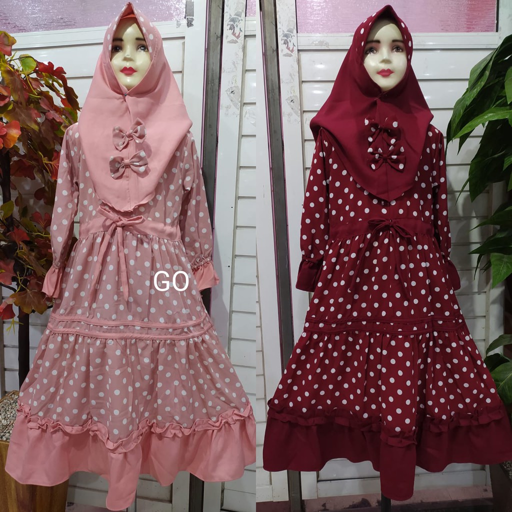 gos A GAMIS ANAK MOTIF POLKADOT Baju Syari Perempuan Pakaian Muslim Anak Perempuan