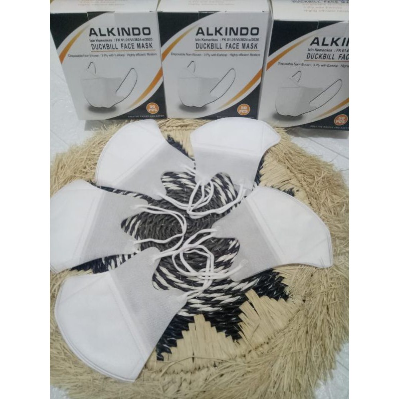 DUCKBIL MASKER ALKINDO GARIS  PUTIH 1BOX ISI 50 PCS