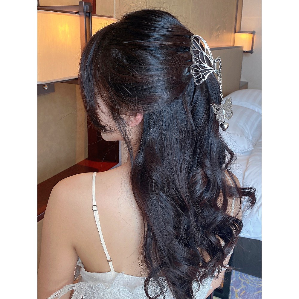 Jepit rambut korea jedai kupu love mutiara rantai rumbai bahan besi claw hairclip jepitan jeday wanita warna emas silver premium import