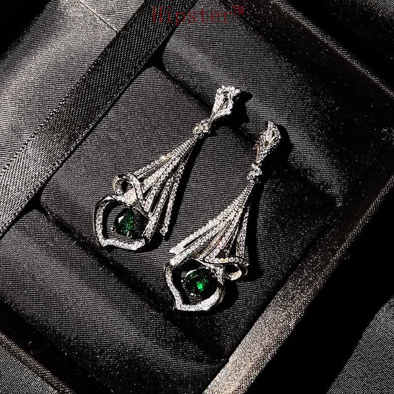 New Luxury Full Diamond Natural Emerald Colored Gems Stud Earrings