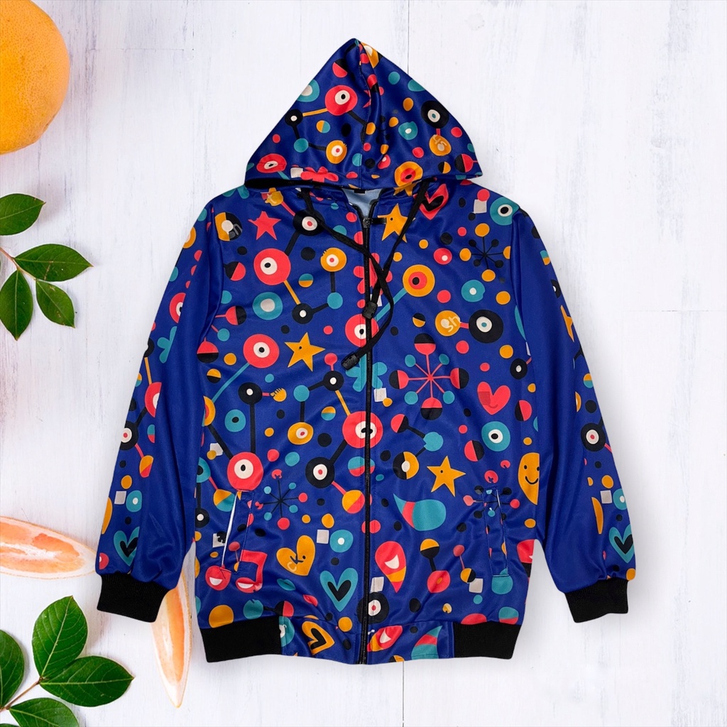 Jaket anak printing bahan lotto elpana Unisex-Blue Marbelle