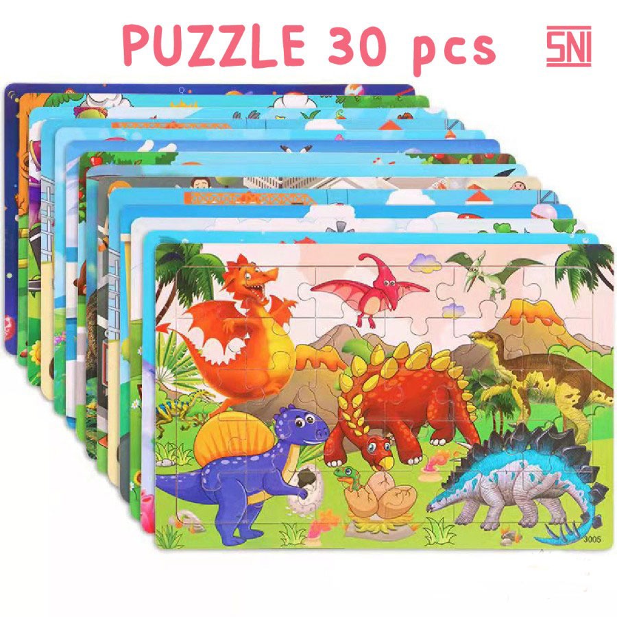 Mainan Anak Puzzle Kayu 30 pcs Jigsaw Edukasi Kartun Karakter hewan