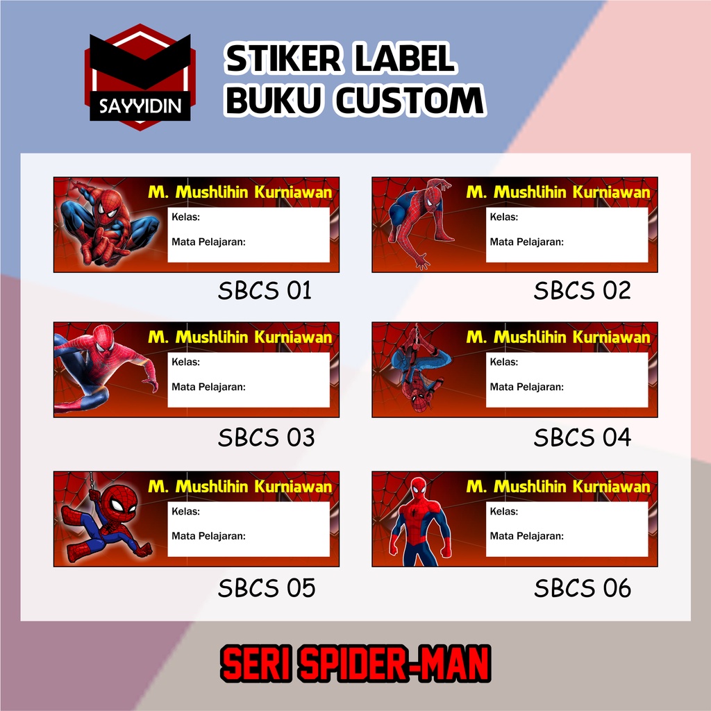 

Stiker Buku Pelajaran / Stiker Label Buku / Stiker Buku Pelajaran Custom Nama - Seri Spider-Man