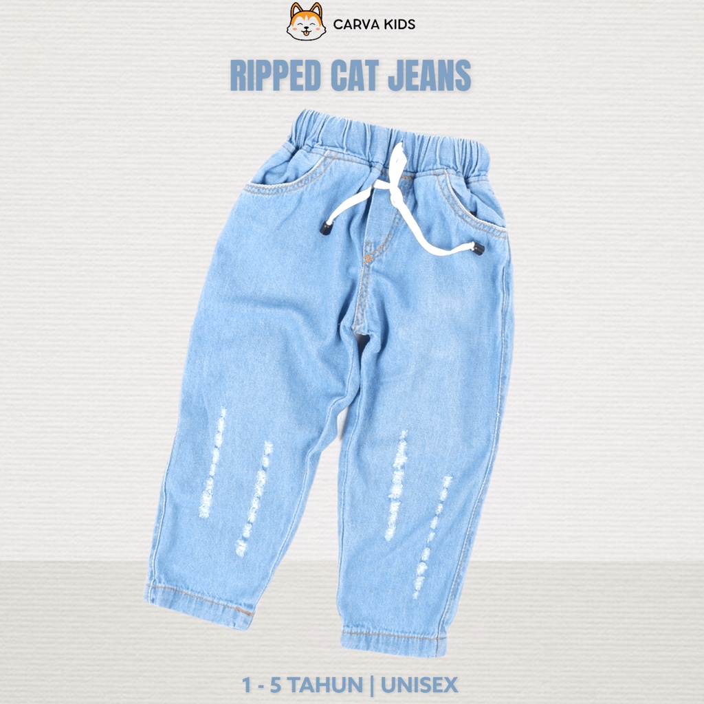 CELANA PANJANG CARVA JEANS ANAK SOBEK RIPPED CAT POLOS IMUT LUCU BESTSELLING