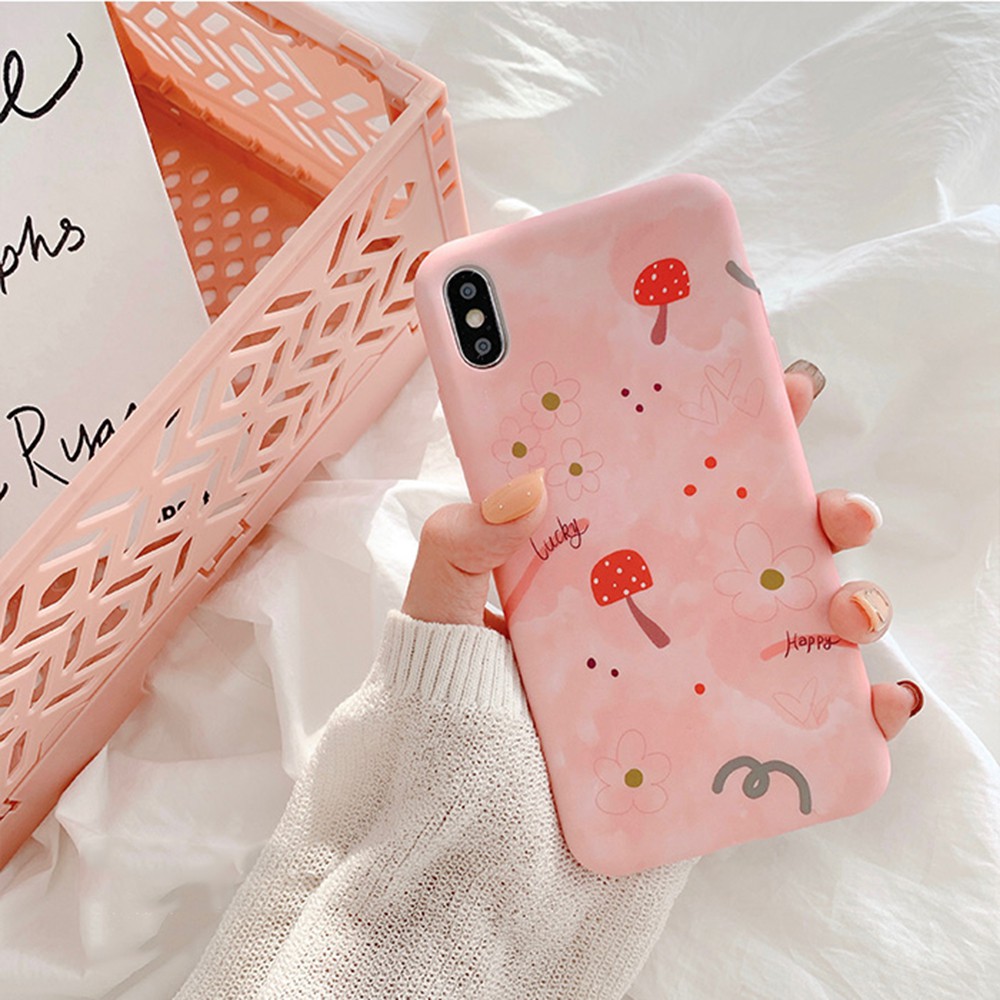 Casing Case Motif Ilustrasi Jamur Warna Pink Untuk Iphone X 8 Plus