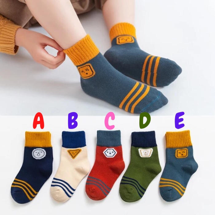 KAOS KAKI ANAK LAKI LAKI KOREA KEKINIAN MOTIF KARTUN GARIS SOCK KIDS SEKOLAH USIA 3-7 TAHUN KK9