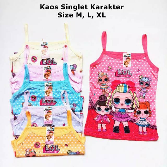 Kaos Singlet Anak Perempuan Lol / Kaos Dalam Singlet Anak Perempuan Bahan Katun Motif Lol Murah