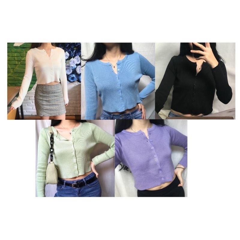 Crop top Cardigan Rajut/ Crop Angel lengan panjang (atasan wanita lengan panjang) Crop 7 kancing