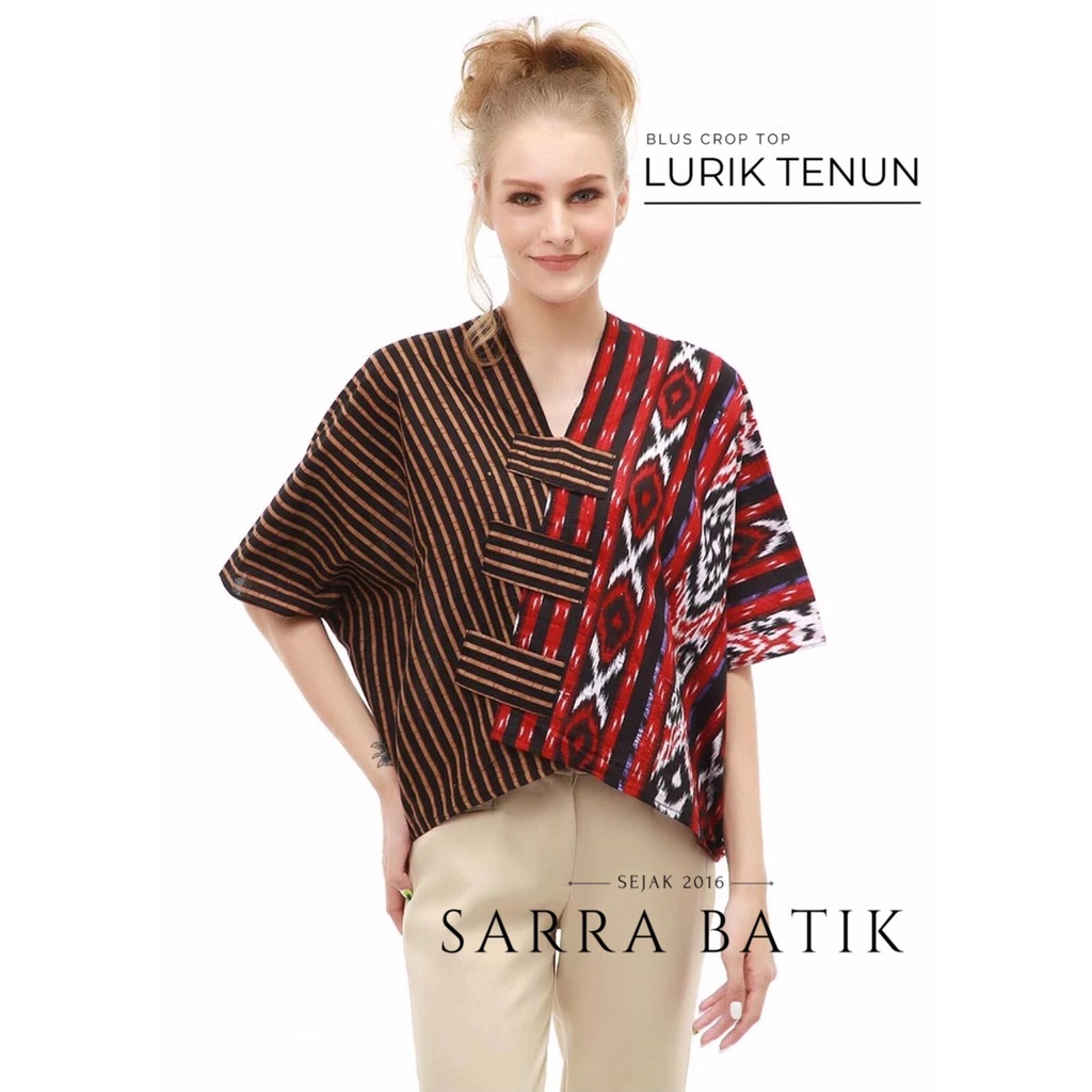 Blus Lurik Crop Top Batik Tenun Atasan Jumbo Wanita Hits Seragam Kerja Kantor Nyaman Katun