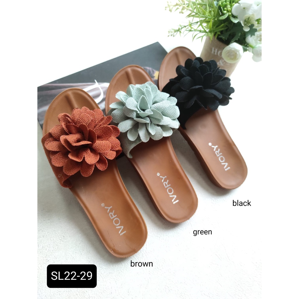 IVORY Sandal Flat Wanita Fashion Bunga SL22-29