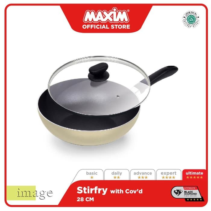 Maxim Image Teflon 28cm Wajan Stirfry + Tutup Kaca