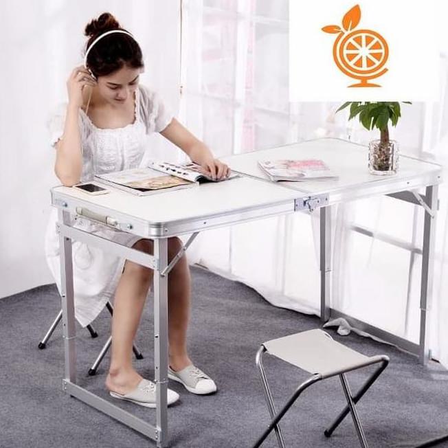 Meja Lipat Koper Portable 120Cm X 60Cm Kaki Kotak Set(1Meja+2Kursi) - Putih Fadilzaidi21