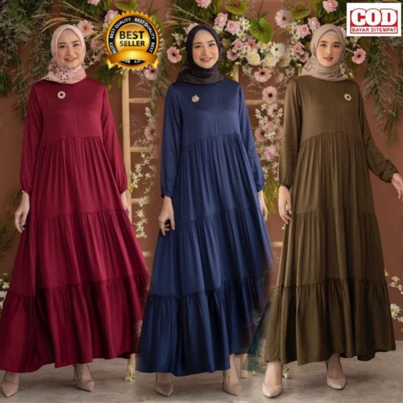 Gamis Susun Rempel Umbrella Polos Jumbo//Gamis Susun Katun Rayon
