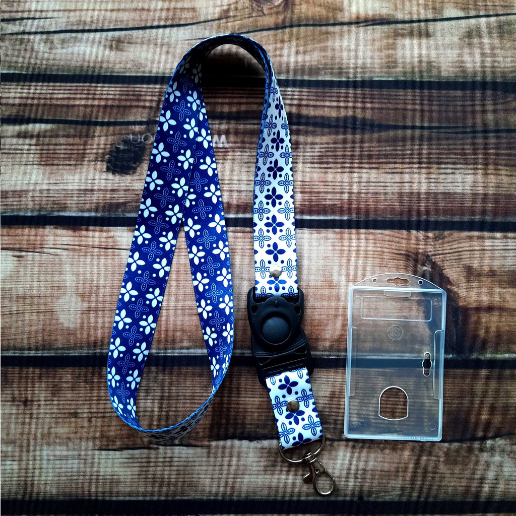 

Gantungan ID Card Lanyard printing batik Biru - Putih
