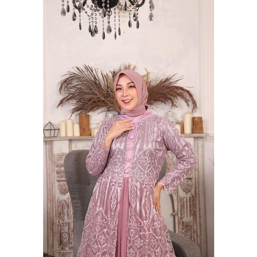 Gamis tulle hayfa//dres modern//dresss terbaru//gamis tulle pesta//fashion wanita