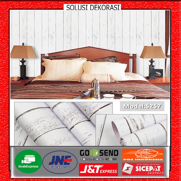 Wallpaper Stiker DInding 10M x 45CM / Motif Kayu Putih Garis / Bahan PVC Anti Air