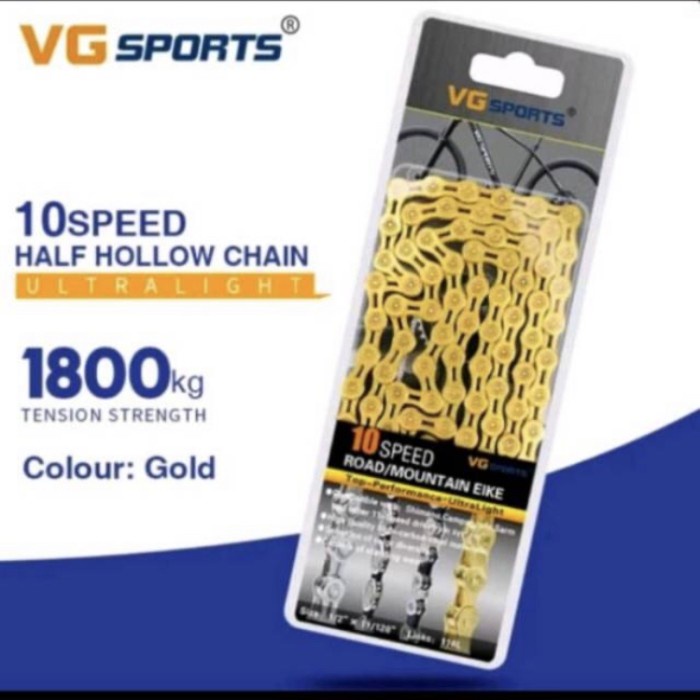 Chain rantai sepeda VG SPORTS 10 speed gold 116 link half hallow chain