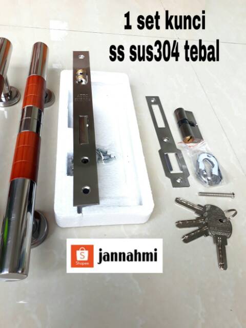 4 pcs handle pintu ss + 1 set kunci ss sus 304