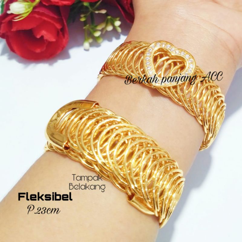 GELANG FLEKSIBEL BIG LOGO&amp;LOVE ELASTIS DEWASA+CINCIN PERMATA PERHIASAN ANTI KARAT