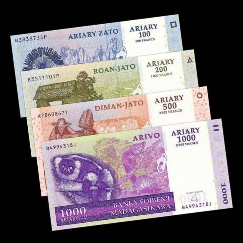 UANG MADAGASCAR SET 4 LEMBAR UNC ALL 100 200 500 1000 FRANCS