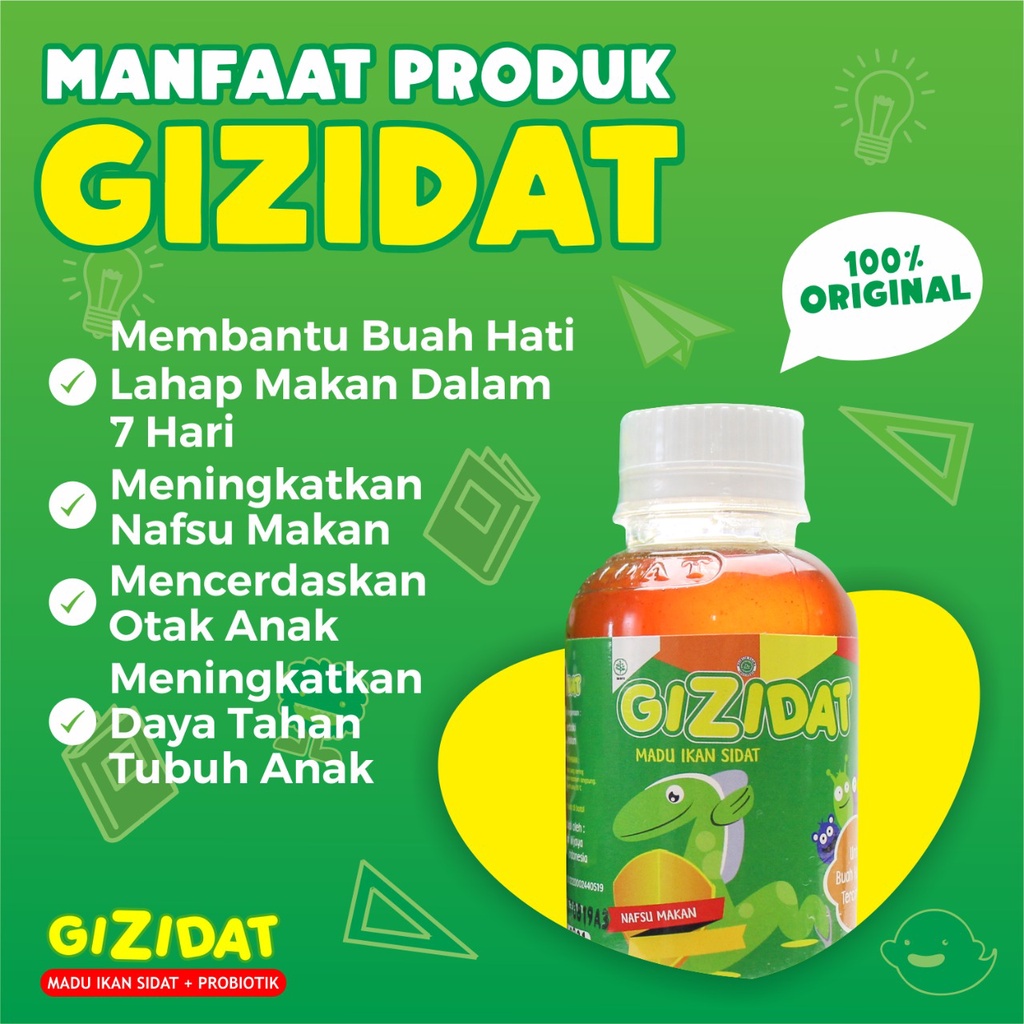 Gizidat Madu Sari Ikan Sidat - Multivitamin Penggemuk Anak Original Suplemen Penambah Nafsu Makan &amp; Berat Badan Bayi / Anak Enak Plus Probiotik Temulawak Aman Terpercaya Gizi Dat Suplemen Penambah Berat Badan Madu Angkak Cara Biar Gemuk Badan