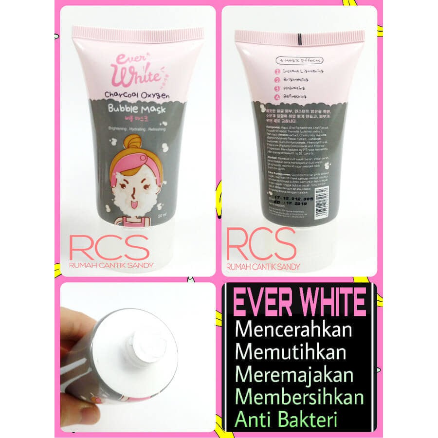 EVER WHITE ~ EVERWHITE MASKER Charcoal Oxygen Bubble Mask ,HALAL BPOM
