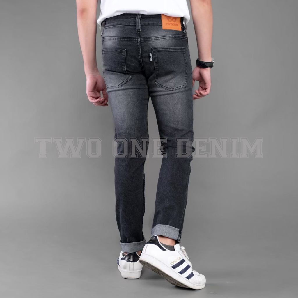 TWO ONE DENIM Celana Jeans Panjang Pria Semi  Slim Fit New Stretch Denim Black jaz Scarup