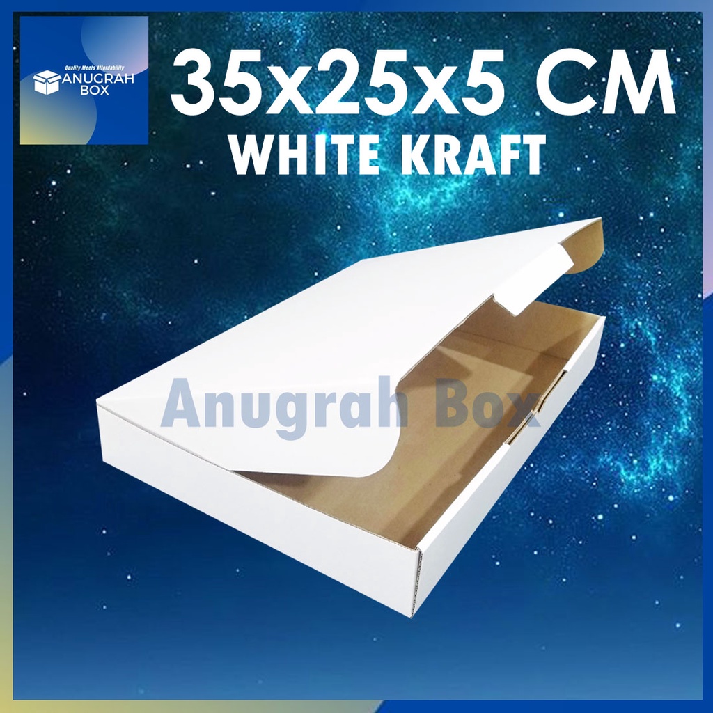

Kardus PUTIH uk 35x25x5 cm (ECER) Die Cut Box Kotak Packing Aksesoris Baju Makanan Pizza Hijab Kue