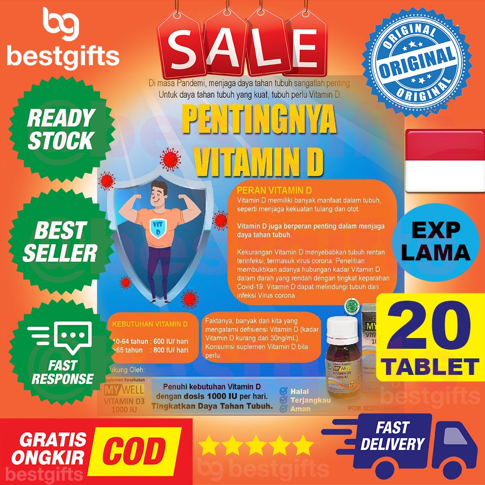 MYWELL VITAMIN D3 1000 IU SUPLEMEN KESEHATAN VITAMIN D 20 TABLET