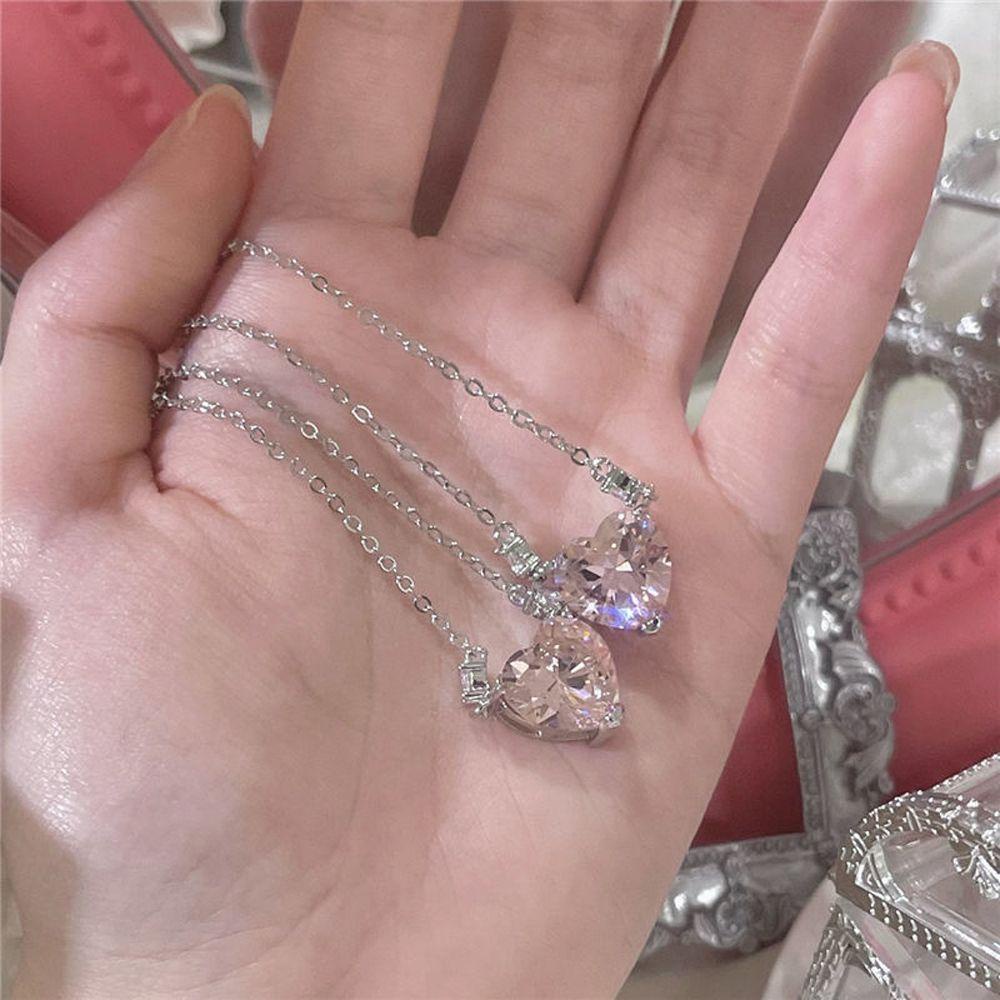 Mxbeauty Hati Liontin Kalung Zirkon INS Cinta Hati Fashion Perhiasan Hadiah Kekasih Gadis Gaya Korea