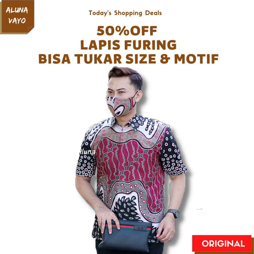 Baju Kemeja Kameja Atasan Hem Pakaian Batik Pria Lengan Pendek Kekinian Set Abu Aluna Ungu Original 