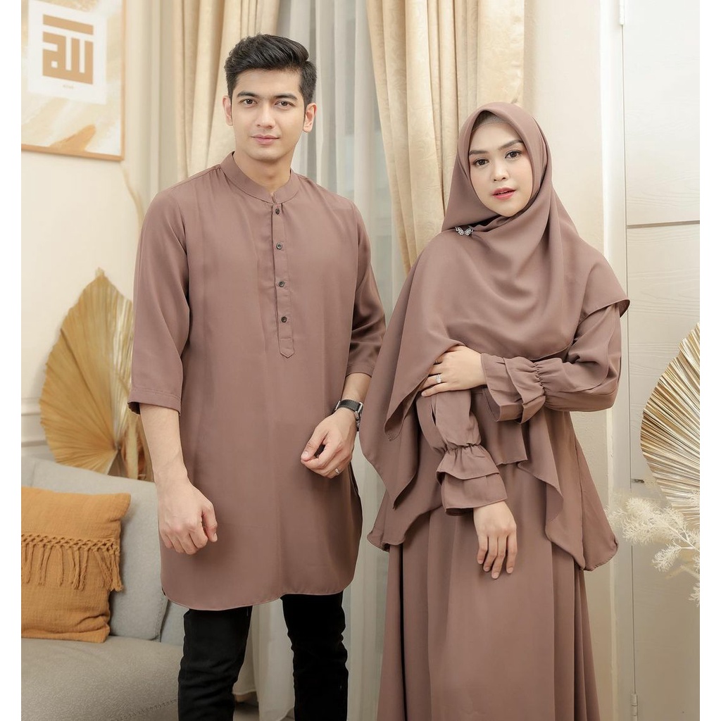 COD | Ria Ricis Ryan Couple Baju Pasangan Gamis Sirwal Muslim Syari Polos Basic l OOTD Lebaran