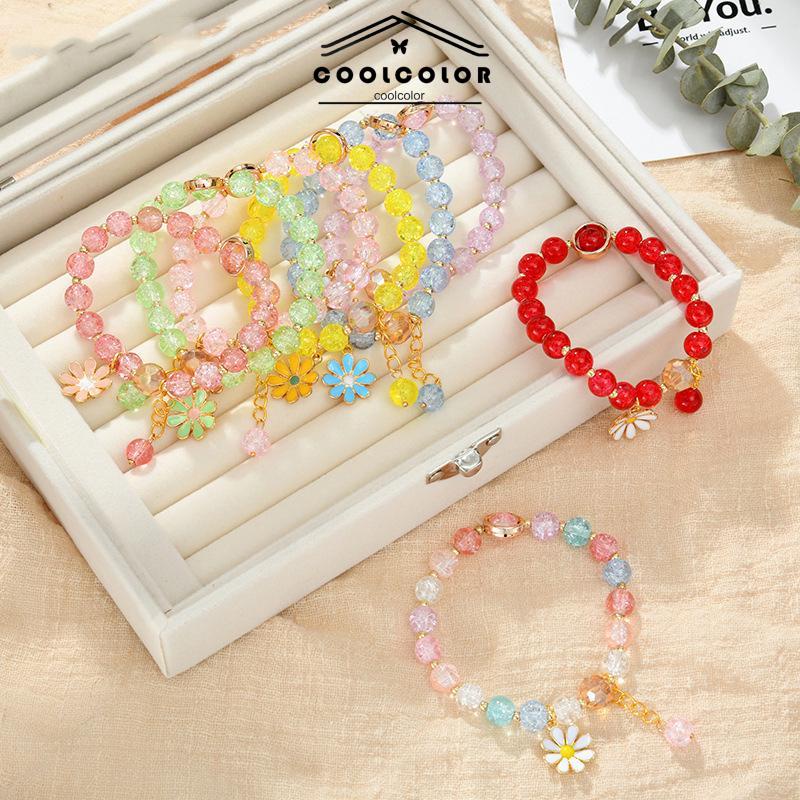 Murah❤️Gelang Manik Kristal Daisy Gelang Liontin Pacar Mahasiswa Perhiasan Gelang Menggemaskan Korea Gaya Fashion Aesthetic Warna-warni Untuk Wanita Perhiasan Aksesoris Hadiah Ulang Tahun Kado