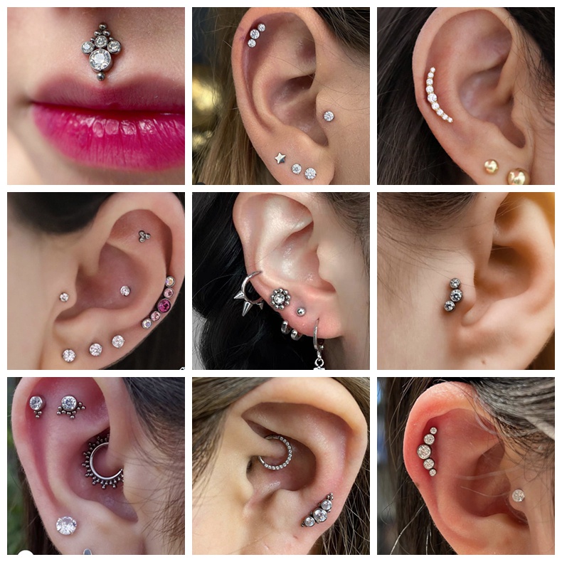 1 Pc 6/8mm Stainless Steel Labret Piercing Bar Piercing Crystal Ear Studs Cartilage Earrings Tragus Helix Piercings Jewelry 16G