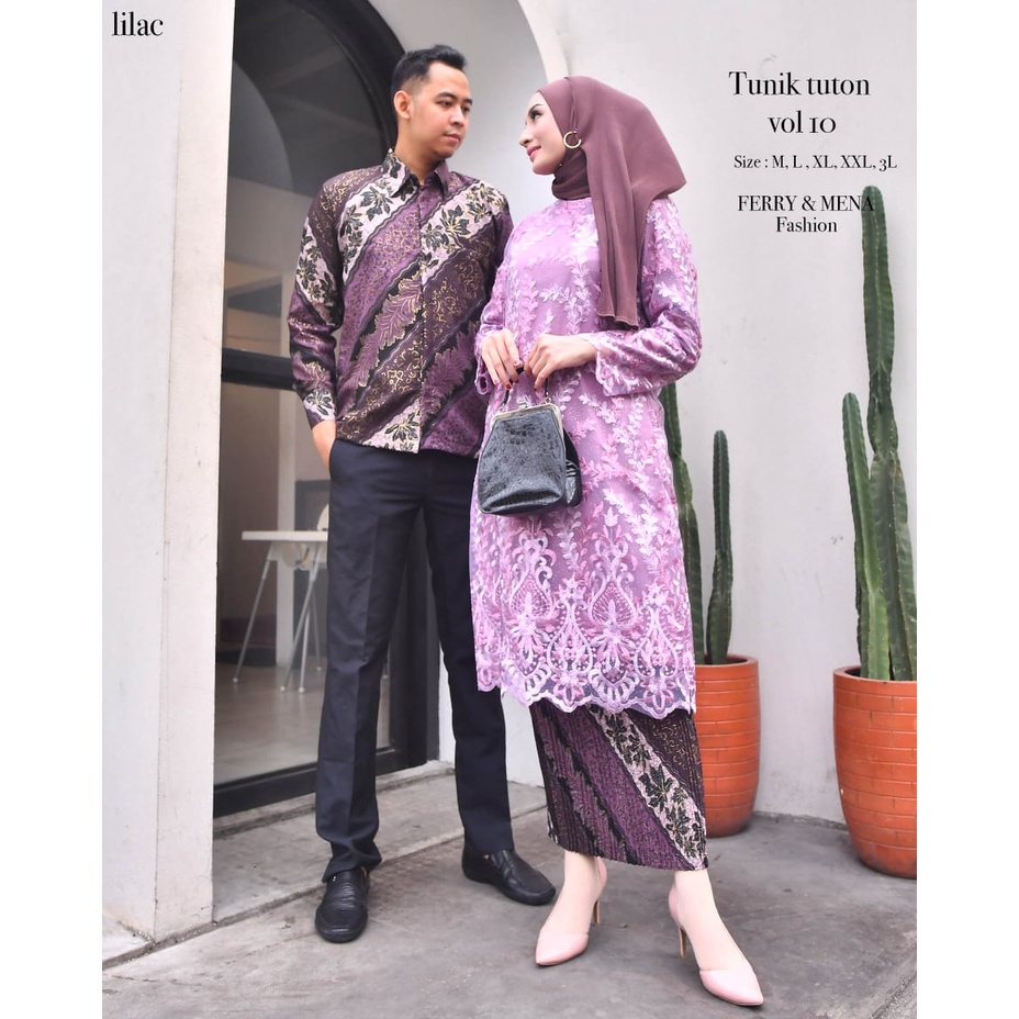 Baju Couple Pasangan set Kebaya Tunik Tulle Tuton Vol 10 batik pria Wisuda modern tunangan bali coup