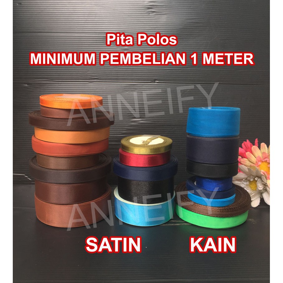 

[ECER METERAN] Pita Kain Satin Polos Hitam Coklat Biru Hijau Maroon Dekorasi Jurnal Lebar Kado Bunga