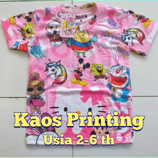 Kaos Printing 2-6 th (Pilih Motif Cowok/cewek)