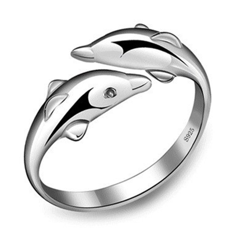 perak asli 925 cincin Wanita Dolphin Cincin yang dapat disesuaikan Perhiasan